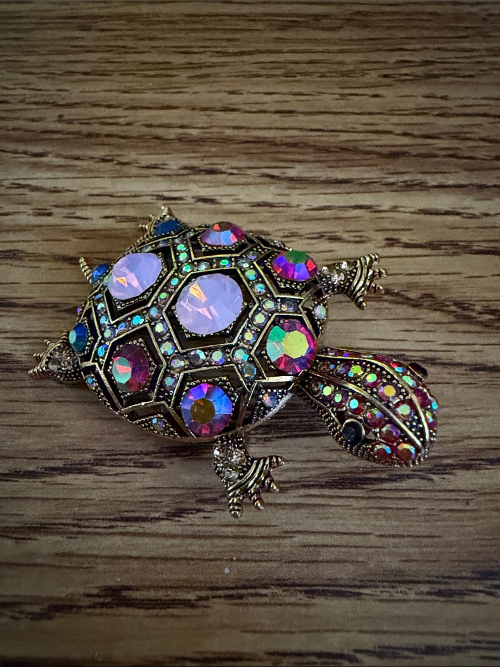 Aurora Crystal Turtle Brooch - Gold-Tone Multicolor Accent